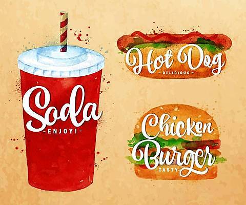EPS 해외이미지 일러스트 패스트푸드 사람없음 햄버거 손그림 핫도그 소다 소다수 해외일러스트 음료 음식 인스턴트 파일형식 벡터 이미지허브