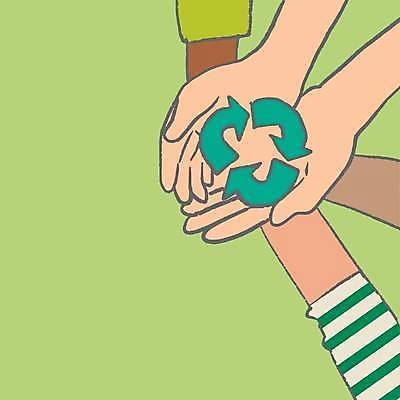 EPS 해외이미지 손 일러스트 함께함 신체부위 연두색 재활용 친환경 손모으기 재활용표시 해외일러스트 컨셉 표시 사람 손짓 초록색 환경 파일형식 벡터 이미지허브