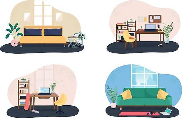 EPS 해외이미지 가구 거실 의자 일러스트 사람없음 노트북 소파 책상 해외일러스트 생활용품 전자제품 파일형식 벡터 이미지허브