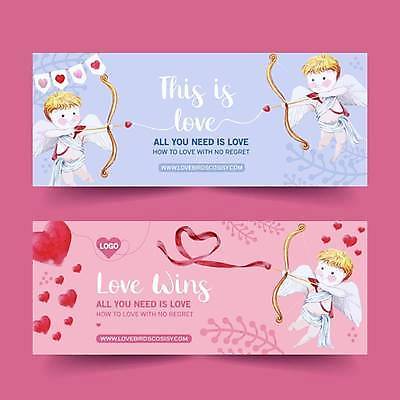 EPS 해외이미지 전신 남자 가로배너 리본 어린이 분홍색 하늘색 일러스트 천사 사랑 들기 소년 세명 하트 큐피드 활쏘기 사랑의화살 소년만 배너세트 해외일러스트 모양 배너 감정 컬러 모션 화살 사람 가로 파란색 세트 남자만 어린이만 파일형식 벡터 이미지허브