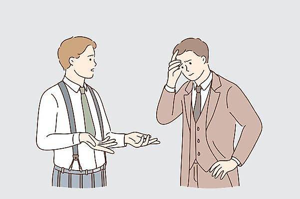 EPS 해외이미지 남자 일러스트 비즈니스 상반신 성인 두명 비즈니스맨 고민 성인남자만 해외일러스트 감정 사람 직장인 남자만 성인만 파일형식 벡터 이미지허브