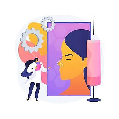 EPS 해외이미지 전신 여자 잎 일러스트 주사기 들기 손짓 상반신 성인 두명 뷰티 스크린 눈감음 성형수술 톱니바퀴 성형외과 서류판 성인여자만 코수술 해외일러스트 식물 의료기기 모션 병원 사람 사무용품 수술 여자만 성인만 파일형식 벡터 이미지허브