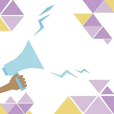 EPS 해외이미지 손 일러스트 들기 신체부위 보라색 확성기 외침 삼각형 알림 번개모양 지오메트릭 카피스페이스 해외일러스트 모양 도형 컬러 모션 사람 소리 공백 번개 파일형식 벡터 이미지허브