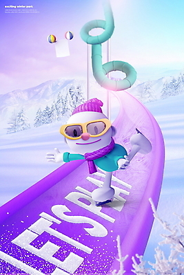 PSD 나무 편집이미지 겨울 하늘 팔벌리기 고글 털모자 3D캐릭터 타이포그라피 사람없음 보라색 목도리 스케이트 나뭇가지 애드벌룬 다리들기 슬라이드 워터슬라이드 설산 눈덮임 이미지편집 식물 문자 캐릭터 모자_잡화 잡화 계절 스포츠용품 컬러 컨셉 모션 산 파일형식