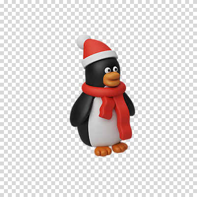 편집 편집이미지 한마리 크리스마스 산타모자 털모자 3D캐릭터 누끼 사람없음 3D 목도리 디지털합성 펭귄 PNG 편집소스 캐릭터 모자_잡화 1 잡화 기념일 조류 파일형식