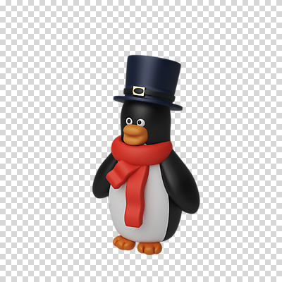 편집 편집이미지 한마리 크리스마스 3D캐릭터 누끼 사람없음 3D 목도리 디지털합성 펭귄 PNG 신사모자 편집소스 캐릭터 모자_잡화 1 잡화 기념일 조류 파일형식