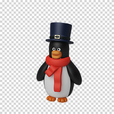 편집 편집이미지 한마리 크리스마스 3D캐릭터 누끼 사람없음 3D 목도리 디지털합성 펭귄 PNG 신사모자 편집소스 캐릭터 모자_잡화 1 잡화 기념일 조류 파일형식
