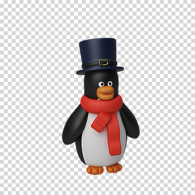 편집 편집이미지 한마리 크리스마스 3D캐릭터 누끼 사람없음 3D 목도리 디지털합성 펭귄 PNG 신사모자 편집소스 캐릭터 모자_잡화 1 잡화 기념일 조류 파일형식