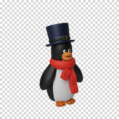 편집 편집이미지 한마리 크리스마스 3D캐릭터 누끼 사람없음 3D 목도리 디지털합성 펭귄 PNG 신사모자 편집소스 캐릭터 모자_잡화 1 잡화 기념일 조류 파일형식