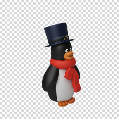 편집 편집이미지 한마리 크리스마스 3D캐릭터 누끼 사람없음 3D 목도리 디지털합성 펭귄 PNG 신사모자 편집소스 캐릭터 모자_잡화 1 잡화 기념일 조류 파일형식