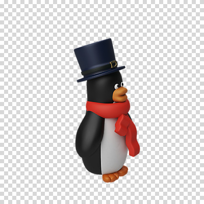 편집 편집이미지 한마리 크리스마스 3D캐릭터 누끼 사람없음 3D 목도리 디지털합성 펭귄 PNG 신사모자 편집소스 캐릭터 모자_잡화 1 잡화 기념일 조류 파일형식