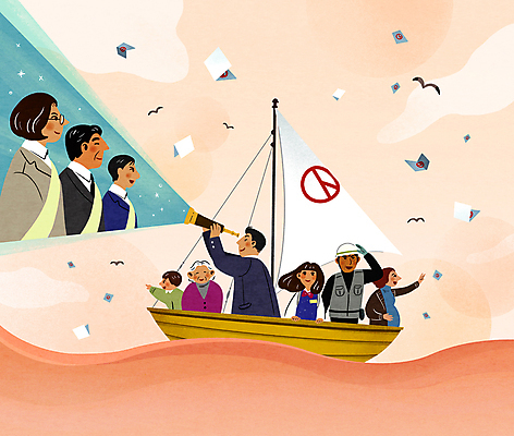 전신 PSD 응시 여자 노년 남자 할머니 어린이 바다 중년 일러스트 청소년 갈매기 함께함 들기 소년 여러명 상반신 성인 임산부 망원경 가리킴 승차 돛단배 투표 선거 민주주의 사회이슈 투표용지 기표문양 대선후보 코랄 대통령선거 국내일러스트 문양 시선 컬러 다수 컨셉 배_교통 모션 조류 사람 손짓 임신 후보 파일형식