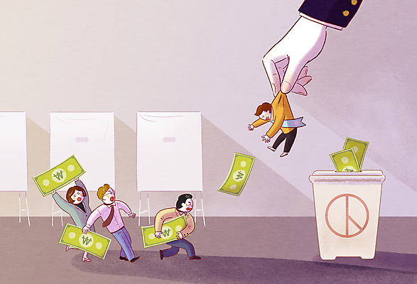 전신 PSD 손 여자 남자 지폐 일러스트 들기 여러명 성인 신체부위 보라색 잡기 투표 선거 사회이슈 구속 선거활동 투표함 부정부패 부정선거 불법선거 비리 투표소 성인만 기표문양 대선후보 대통령선거 국내일러스트 문양 컬러 다수 컨셉 돈 모션 사람 민주주의 후보 파일형식