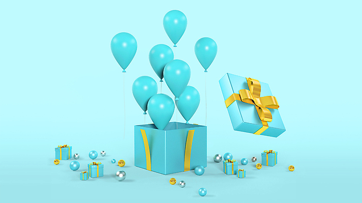 PSD 편집 편집이미지 리본 하늘색 이벤트 사람없음 선물상자 3D 오픈 원형 디지털합성 오브젝트 풍선 입체도형 편집소스 편집3D 도형 선물 파란색 상자 입체 파일형식