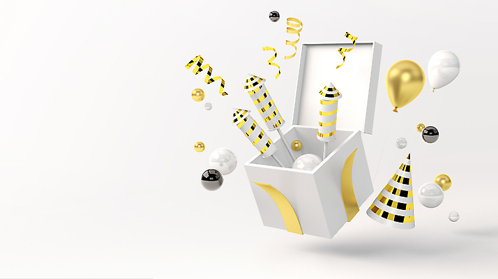PSD 편집 편집이미지 리본 폭죽 이벤트 사람없음 선물상자 3D 고깔모자 금색 흰색 원형 디지털합성 오브젝트 꽃가루 풍선 입체도형 편집소스 편집3D 도형 모자_잡화 컬러 선물 상자 가루 입체 파일형식