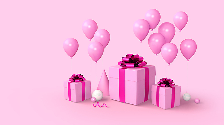 PSD 편집 편집이미지 리본 분홍색 이벤트 사람없음 선물상자 3D 원형 디지털합성 오브젝트 풍선 원뿔 입체도형 편집소스 편집3D 도형 컬러 선물 상자 입체 파일형식