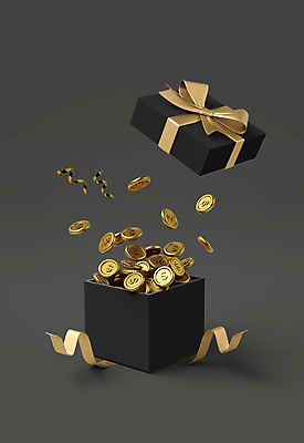 PSD 편집 편집이미지 리본 이벤트 사람없음 선물상자 3D 달러 동전 검은색 오픈 디지털합성 오브젝트 금화 편집소스 편집3D 컬러 돈 선물 상자 황금 파일형식