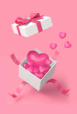 PSD 편집 편집이미지 리본 분홍색 사랑 이벤트 사람없음 선물상자 3D 하트 오픈 가득함 디지털합성 오브젝트 편집소스 편집3D 모양 감정 컬러 선물 상자 파일형식