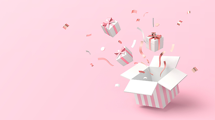 PSD 편집 편집이미지 리본 분홍색 이벤트 사람없음 선물상자 3D 줄무늬 오픈 디지털합성 오브젝트 꽃가루 편집소스 편집3D 컬러 무늬 선물 상자 가루 파일형식