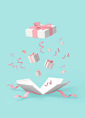 PSD 편집 편집이미지 리본 하늘색 이벤트 사람없음 선물상자 3D 오픈 원형 디지털합성 오브젝트 꽃가루 입체도형 편집소스 편집3D 도형 선물 파란색 상자 가루 입체 파일형식