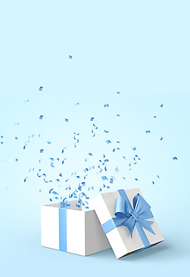 PSD 편집 편집이미지 리본 하늘색 이벤트 사람없음 선물상자 3D 오픈 디지털합성 오브젝트 꽃가루 편집소스 흩날리기 편집3D 모션 선물 파란색 상자 가루 파일형식