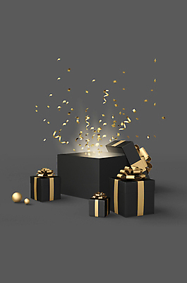 PSD 편집 편집이미지 리본 이벤트 사람없음 선물상자 빛 3D 회색 금색 오픈 원형 디지털합성 오브젝트 꽃가루 입체도형 편집소스 편집3D 도형 컬러 선물 상자 가루 입체 파일형식