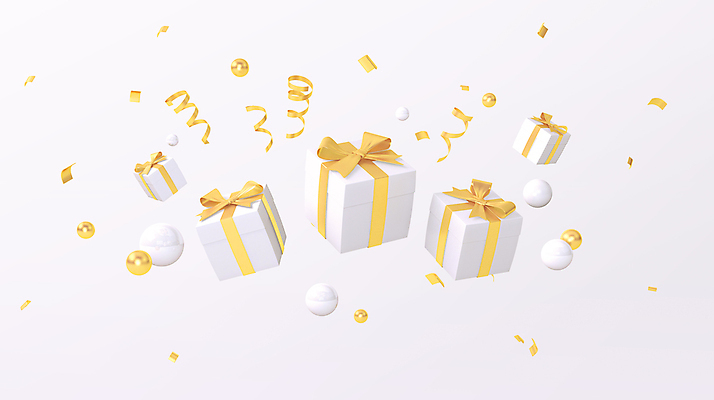 PSD 편집 편집이미지 리본 이벤트 사람없음 공중 선물상자 노란색 3D 흰색 원형 디지털합성 오브젝트 꽃가루 입체도형 편집소스 편집3D 도형 컬러 선물 상자 가루 입체 파일형식