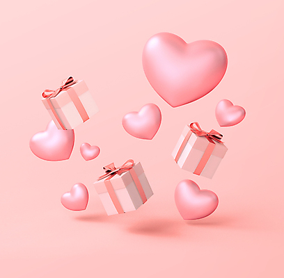 PSD 편집 편집이미지 리본 분홍색 발렌타인데이 사랑 이벤트 사람없음 공중 선물상자 3D 하트 디지털합성 오브젝트 편집소스 편집3D 모양 감정 컬러 데이이벤트 선물 상자 파일형식