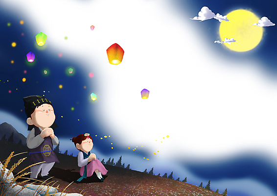 전신 PSD 구름 여자 명절 남자 어린이 일러스트 밤하늘 새해 프레임 앉기 소녀 소년 두명 설날 눈감음 희망 보름달 돌_바위 기도 풀 야간 한복 남색 연등 소원 손모으기 소원빌기 연등축제 연등행사 프레임일러스트 어린이만 국내일러스트 자연요소 식물 한국전통 전통 기념일 감정 컬러 모션 하늘 사람 손짓 이벤트 축제 달 등불 전통의상 불교용품 파일형식