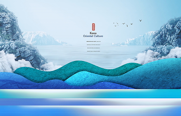 PSD 구름 편집이미지 한국문화 한국전통 물결 바다 하늘색 곡선 조류 사람없음 오리엔탈 돌산 암벽 웨이브 물결무늬 새떼 이미지편집 자연요소 동물 동양문화 전통 선 무늬 산 한국 파란색 파일형식