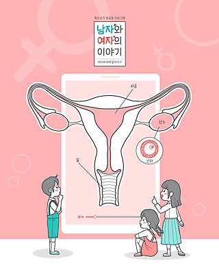 전신 여자 남자 어린이 분홍색 일러스트 서기 소녀 소년 타이포그라피 세명 스마트폰 가리킴 자궁 난자 웅크림 동영상창 성교육 여자기호 어린이만 질 국내일러스트 AI파일 문자 교육 컬러 모션 사람 손짓 핸드폰 스마트기기 장기_의학 생식세포 동영상 생식기관 성별기호 파일형식 벡터
