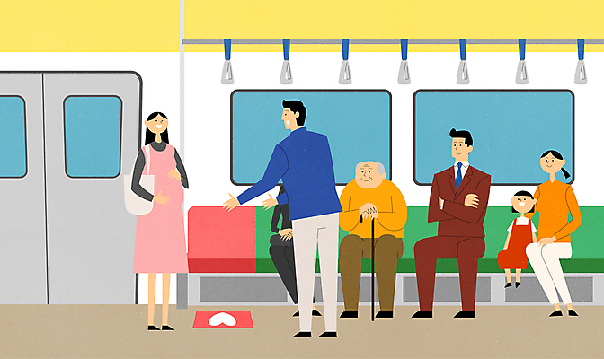 전신 여자 할아버지 노년 남자 어린이 의자 일러스트 지팡이 서기 앉기 정장 소녀 여러명 성인 임산부 비즈니스맨 전철 양보 노약자 배려 임산부석 자리양보 국내일러스트 AI파일 옷 육상교통 가구 다수 비즈니스 모션 대중교통 사람 임신 직장인 배려석 파일형식 벡터