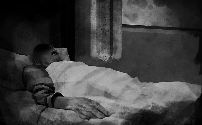 PSD 할아버지 노년 남자 일러스트 한명 상반신 눕기 검은색 이불 침대 죽음 커튼 고독 시체 고령화 독거노인 노인남자한명만 고독사 국내일러스트 1 감정 컬러 가구 침구 모션 사람 성인 사회이슈 남자한명만 노인남자만 파일형식