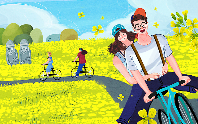 전신 PSD 나무 구름 모자 여자 남자 일러스트 신혼부부 서기 앉기 여러명 상반신 성인 연두색 제주도 자전거 운전 신혼여행 승차 돌하르방 유채 유채밭 성인만 국내일러스트 자연요소 식물 부부 잡화 꽃 다수 결혼 밭 모션 한국 사람 초록색 바이크 신혼 파일형식