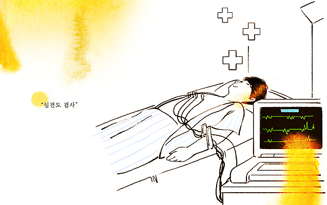 PSD 남자 라인일러스트 일러스트 의학 의료기기 병원 한명 상반신 성인 눕기 검사_조사 건강검진 병원침대 심전도 심전도검사표 심전도모니터 십자가모양 성인남자한명만 국내일러스트 모양 1 십자가 모션 사람 침대 남자한명만 성인남자만 파일형식