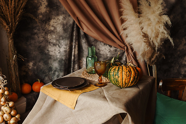 포토 JPG 해외이미지 디자인 탁자 호박 잔 실내 사람없음 장식 복고 테이블롤 해외포토 식기 빵 가구 채소 내부 파일형식 이미지허브