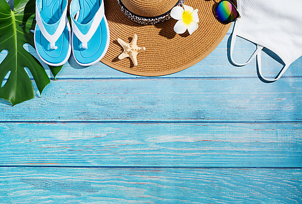 포토 JPG 해외이미지 하늘색 나뭇잎 불가사리 바캉스용품 사람없음 여름휴가 바캉스 쪼리 오브젝트 밀짚모자 해외포토 모자_잡화 잎 휴가 극피동물 파란색 샌들 파일형식 여름_계절 이미지허브