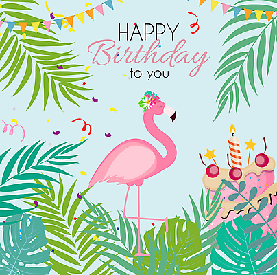 JPG 해외이미지 별 일러스트 촛불 사람없음 생일케이크 플라밍고 꽃가루 생일축하 야자수잎 가랜드 열대꽃 열대잎 해외일러스트 자연요소 꽃 잎 초 조류 케이크 축하 생일 가루 파티용품 파일형식 이미지허브
