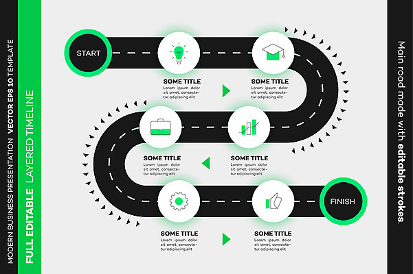 JPG 해외이미지 템플릿 서류가방 일러스트 비즈니스 학사모 전구 그래프 사람없음 초록색 검은색 자료 인포그래픽 커브길 계획 톱니바퀴 손모양 따봉 단계 타임라인 해외일러스트 모양 모자_잡화 도로 컬러 컨셉 가방 졸업 최고 파일형식 손_신체부위 이미지허브