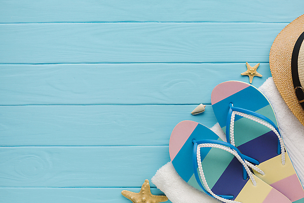 포토 JPG 해외이미지 하늘색 불가사리 바캉스용품 사람없음 여름휴가 바캉스 쪼리 오브젝트 밀짚모자 해외포토 모자_잡화 휴가 극피동물 파란색 샌들 파일형식 여름_계절 이미지허브