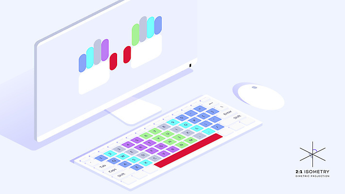 JPG 해외이미지 하늘색 일러스트 사람없음 컴퓨터 타이핑 키보드 마우스 손모양 아이소메트릭 입력 해외일러스트 모양 파란색 전자제품 컴퓨터용품 파일형식 손_신체부위 이미지허브