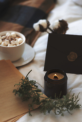 포토 JPG 크리스마스 겨울 초 촛불 크리스마스용품 편지봉투 실내 사람없음 아웃포커스 컵 침대 담요 컵받침 편지지 코코아 마시멜로우 은엽 국내포토 식물 식기 계절 기념일 음료 가구 디저트 봉투 촬영기법 내부 편지 받침대 용품 파일형식