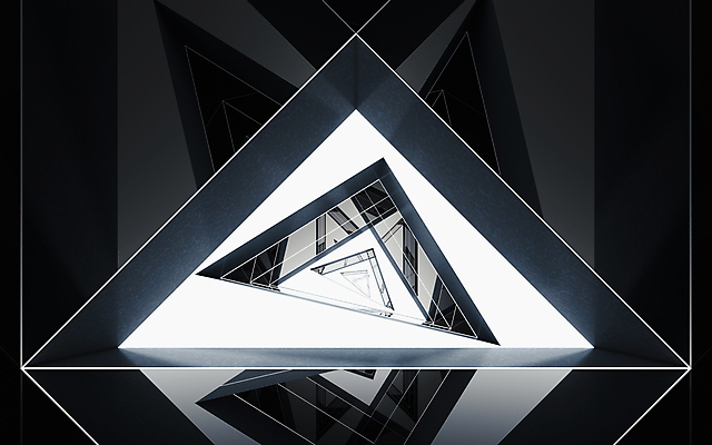 포토 JPG 해외이미지 미래 사람없음 내부 빛 반사 3D 검은색 공간 흰색 터널 삼각형 해외포토 도형 길 컬러 컨셉 디지털합성 파일형식 이미지허브