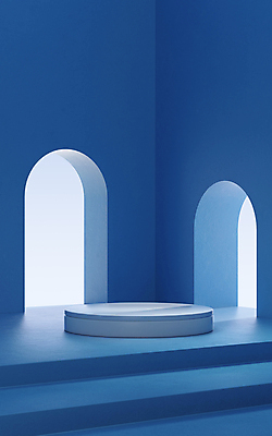 포토 JPG 해외이미지 벽 백그라운드 사람없음 내부 파란색 빛 3D 계단 공간 아치 단상 비어있는 해외포토 컬러 디지털합성 파일형식 이미지허브