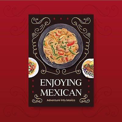 EPS 해외이미지 포스터 리플렛 일러스트 수채화 치즈 요리 사람없음 식당 레스토랑 식사 카페 메뉴 멕시코음식 해외일러스트 유제품 서양음식 상점 파일형식 벡터 이미지허브