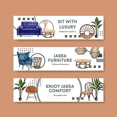 EPS 해외이미지 배너 가로배너 화분 의자 일러스트 사람없음 인테리어 소파 꽃병 흰색 배너세트 해외일러스트 디자인 꽃 컬러 가구 가로 세트 파일형식 벡터 이미지허브
