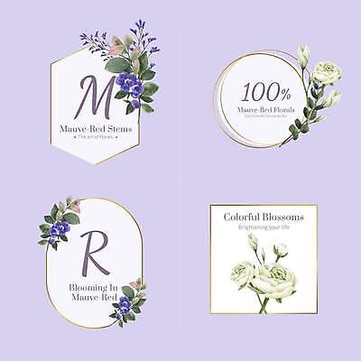 EPS 해외이미지 꽃 스티커 잎 일러스트 사람없음 세트 원형 심볼 꽃봉오리 블루베리 정사각형 육각형 해외일러스트 도형 식물 과일 파일형식 벡터 이미지허브