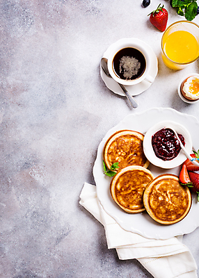 포토 JPG 해외이미지 커피 음식 사람없음 아침식사 오렌지주스 딸기잼 팬케이크 해외포토 음료 케이크 식사 과일주스 잼 파일형식 이미지허브