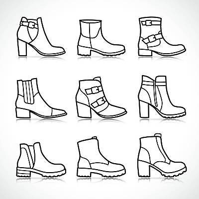 EPS 해외이미지 여자 선 백그라운드 신발 겨울 일러스트 부츠 세트 픽토그램 유행 흰색 플랫 하이힐 가죽 수집 심볼 사인 발목 고립 해외일러스트 계절 구두 컬러 발 사람 여성화 파일형식 벡터 이미지허브