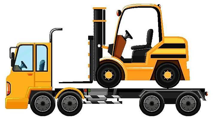 EPS 해외이미지 일러스트 건설업 공사 사람없음 운반 중장비 지게차 견인차 운반수단 차량운반차 해외일러스트 산업 산업장비 특수차량 파일형식 벡터 이미지허브